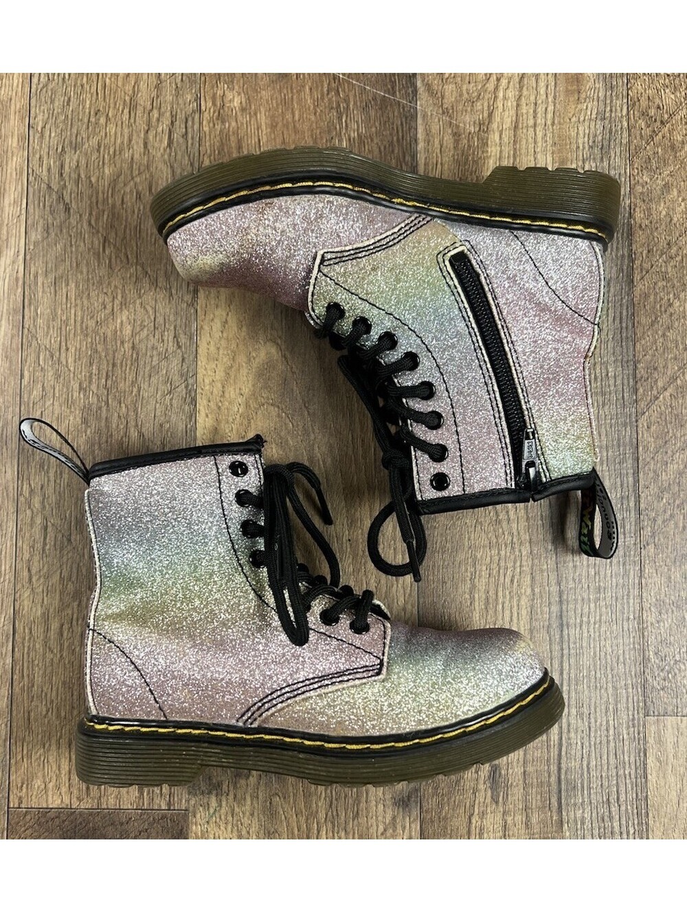Doc Dr Martens 1460 Junior Purple Cosmic Glitter Boots Kids with AirWair
